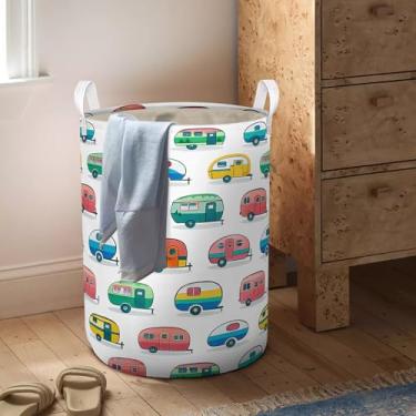 Imagem de Cesta de roupa suja dobrável com alças sacola impermeável pano oxford engraçado cesto de roupa balde de roupas organizador de brinquedos 43L para banheiro/lavanderia/quarto (carro, 43L)