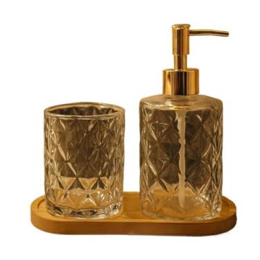 Imagem de Kit 2/3 Peças Banheiro Ceramica/Porcelana Lavabo Com Porta Sabonete Liquido Porta Escova(KIT MÁRMORE GOLDEN VEINS)