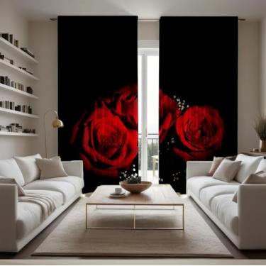Imagem de DOTOOMA Cortinas de janela vermelhas para o dia dos namorados rosa floral romântico quarto de bebê quarto sala de estar decoração de janela suprimentos de tecido de poliéster 104 x 203 cm cortinas de
