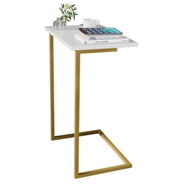 Imagem de Mesa Lateral para Notebook com Pés de Ferro e Bandeja Dourada – Apoio Moderno para Sala e Sofá(Pé Dourado)