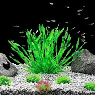 Imagem de Plantas artificiais de aquário, grama subaquática falsa de plástico para decoração de aquário de peixes, simulação de plástico para paisagismo marinho (verde)