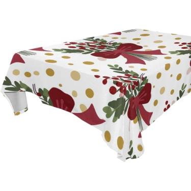 Imagem de Blueangle Toalha de mesa com laço de Natal – Toalha de mesa quadrada de poliéster impermeável e resistente a manchas para ambientes internos e externos, 152 x 152 cm (788)