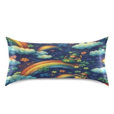 Imagem de Blueangle Fronha de cetim de duendes de Dia de São Patrício para cabelo e pele, fronha de seda, tamanho king (50,8 x 101,6 cm) - Capas de almofada de cetim com fecho de envelope (788)