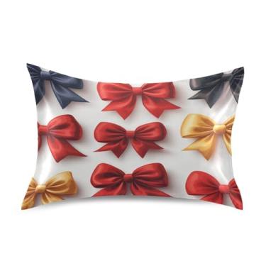 Imagem de Blueangle Fronha de cetim com laço vermelho para cabelo e pele, fronha de seda, tamanho padrão (51 x 66 cm) - Capas de almofada de cetim refrescantes com fecho de envelope (50)