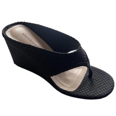 Imagem de ReneChristine Pantufas femininas de salto alto nude sem cadarço confortável vestido de noite chinelos sandálias de dedo redondo para mulheres salto de 8 cm, Preto, 39