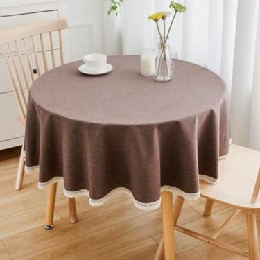 Imagem de Wuluwala Toalha de mesa redonda de tecido decorativo de cor sólida de 89 cm, toalha de mesa de linho de algodão com acabamento em renda, resistente a manchas, capa de mesa de jantar para cozinha, café