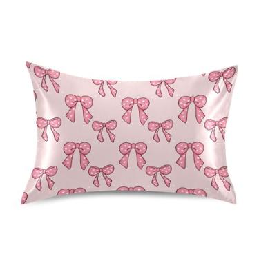 Imagem de SEHANY Capas de almofada de seda com laço rosa para cabelo e pele, capas de almofada de cetim respiráveis macias e refrescantes com fecho de envelope, tamanho king (50,8 x 101,6 cm)