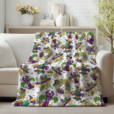 Imagem de Horaldaily Cobertor de flanela Mardigras, baile de máscaras festa de máscaras New Orleans Brazi Carnaval, macio, felpudo, aconchegante, cobertores de lã para sofá, cama, descanso, presentes ideais