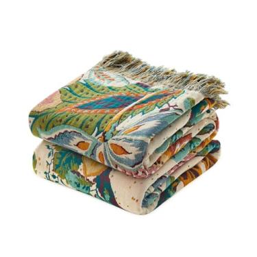 Imagem de LUTBM Cobertor Boho para cama, cobertores de algodão, tamanho solteiro para quarto, sala de estar, todas as estações, leve, botânico, floral, bordado, colcha para sofá, poltrona, 152 x 203 cm