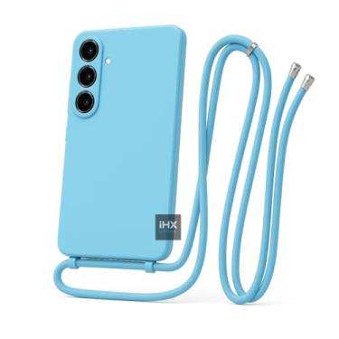 Imagem de Capa Case Capinha Para Samsung Galaxy A36 Silicone Com Cordão Alça De Pescoço Ajustável Veludo Premium (AZUL PISCINA)