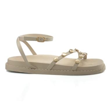 Imagem de Sandalia Feminina Plataforma Flat Papete Flatform Brilho Metalizado Enfeite Metal (Branco, BR, Adulto, Numérico, 35)