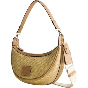 Imagem de Bolsa Tommy Bahama Hobo, Bolsa Crescent feminina, design de tecido e alça de ombro ajustável, bronzeada, tamanho único, Bronzeado