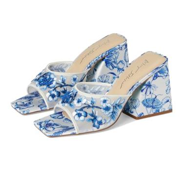 Imagem de Betsey Johnson Sandália feminina de salto alto, Branco/azul floral, 40