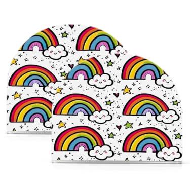 Imagem de Wassud Porta-guardanapos de acrílico arco-íris, dispensador de guardanapos de papel moderno em forma de U para mesa, cozinha, sala de jantar, bancada 2 peças (comporta 50-60 guardanapos)