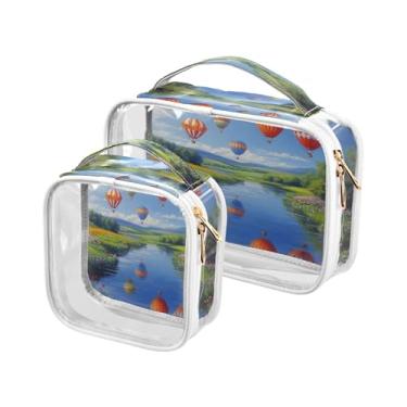 Imagem de xigua Balões de ar quente coloridos bolsa de maquiagem para mulheres, bolsa de cosméticos transparente de viagem, bolsa de higiene portátil à prova d'água para viagens, férias, organização de banheiro