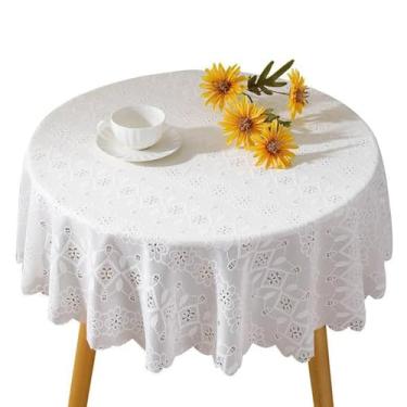 Imagem de Jeloris Toalha de mesa redonda de renda branca com estampa floral, 121 cm, rústica, bordada, para festa de casamento boho rústica para uso diário