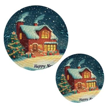 Imagem de Wassud Conjunto de trivet de árvore de Natal e casa para pratos quentes, suportes redondos de algodão, almofadas quentes, porta-copos elegantes, decoração de cozinha e acessórios, 2 peças