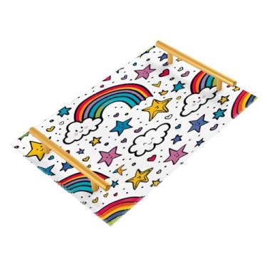 Imagem de Wassud Bandeja de banheiro arco-íris e estrelas bandejas de acrílico para perfume, alça de maquiagem, cômoda, quarto, cozinha, mesa, 30 x 20 cm