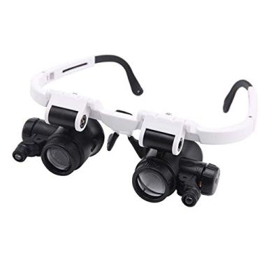 Imagem de uhyOHF Lupa para reparo de faixa de cabeça, lupa, 2 luzes de LED, lente binocular, detecção de reparo de lente para idosos leitura, branca, 8 x 15 x 23 vezes, HD portátil (