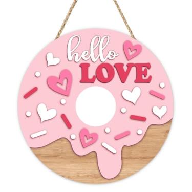 Imagem de Bolisom Placa para porta da frente do Dia dos Namorados, Hello Love, lindo coração rosa, sobremesa, cabide de madeira, varanda, decoração de casa, casa de fazenda, aniversário de casamento, guirlanda