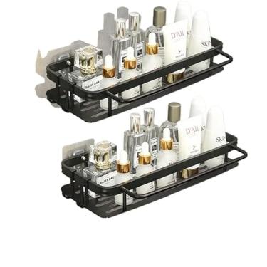 Imagem de Prateleiras Para Casa De Banho Sem Furos, AlumíNio, Suportes Para Casa De Banho E AcessóRios Para Casa De Banho(KIT 2-preto com trilhos)