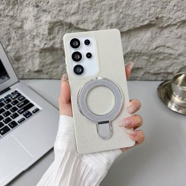 Imagem de Capa brilhante com suporte magnético para Galaxy S25, S24 FE e S23 Ultra, capa traseira protetora branca para Samsung Galaxy S25 FE e Galaxy S24 FE.