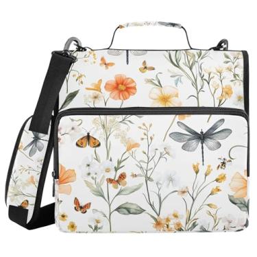 Imagem de xigua Fichário com zíper Wildflowers com alça de ombro e alça para transporte fácil, fichário de 3 anéis de 3 cm para escola, painel de expansão e arquivo expansível