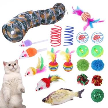 Imagem de Conjunto de brinquedos para gatos | Jogo de bola de sino em forma de peixe de | Pacote de brinquedos interativo para gatinhos de erva-dos-gatos, para ambientes externos, casa, jardim, sala de