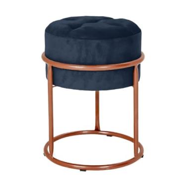 Imagem de Puff Banqueta de Ferro com Argola - Decoração para Quarto, Sala, Penteadeira e Ambientes Modernos puff redondo para Quarto, Sala e Penteadeira em Ambientes Modernos(ROSE GOLD E AZUL MARINHO)