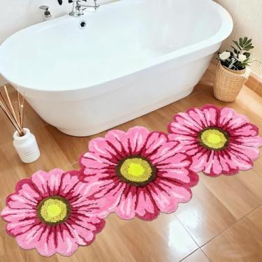Imagem de Lacomfy Tapete de banheiro margarida 6 x 1,5 m rosa floral tapete de boas-vindas para meninas, mãe, quarto, casa de fazenda, sala de estar, cozinha, lavanderia, banheiro, pelúcia, grosso, lavável