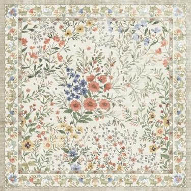 Imagem de Tapete de entrada 10 x 10 cm, sala de estar: tapetes de entrada laváveis florais antiderrapantes para piso interno, cozinha, quarto - tapete macio e fino para decoração de casa boho vintage (quadrado