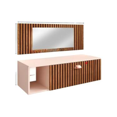 Imagem de Penteadeira ContemporâNea Para Montagem Na Parede Com Nicho E Prateleiras – Inclui Espelho E Gavetas(COM ESPELHO OFF/RIPADO)