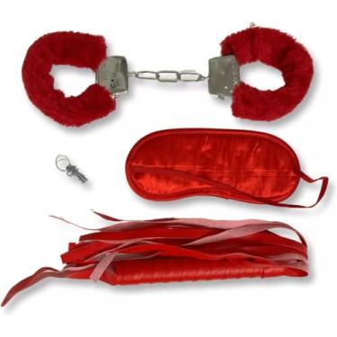 Imagem de Kit Sensual Vermelho – Algemas + Venda + Chicote | Toque Elegante e Divertido