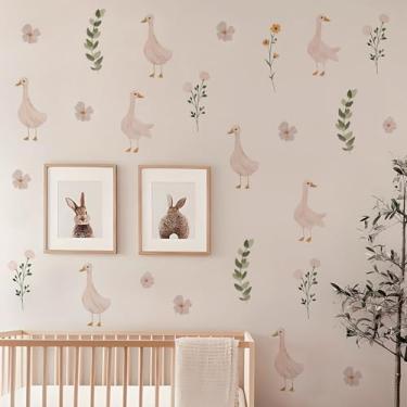 Imagem de Liwo 11pcs Cute Geese Flora Set of Wall Stickers,Peel and Stick PVC Nursery Duck Decal Gift Neutral Animal Easy Removable for Kids Room Classroom-45.28 x 15.75in