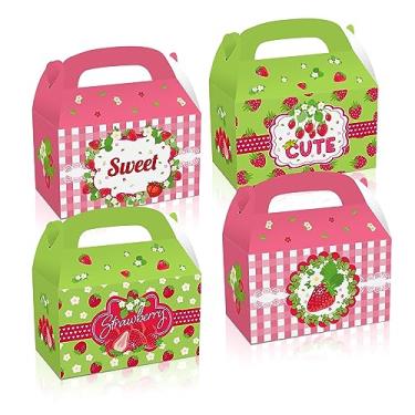Imagem de 12 caixas de lembrancinhas de festa de morango, caixa de presente de aniversário de papelão de morango, caixa portátil de doces, festa de aniversário com tema de verão, caixas de presente para