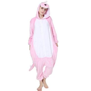 Imagem de Dinossauro Rosa Adulto Pijama Kigurumi Macacão Fantasia - OEM, G