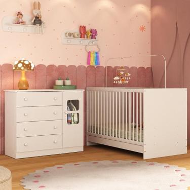 Imagem de Berço 3 em 1 para Colchão 130x60cm com Cômoda 1 Porta 4 Gavetas Brisa Multimóveis MP4739
