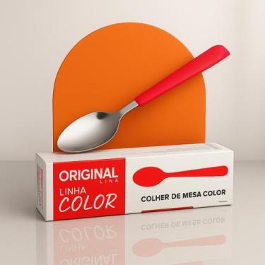 Imagem de Kit 36 Colher Mesa Restaurante Aço Inox Color Cabo Plástico vermelho -