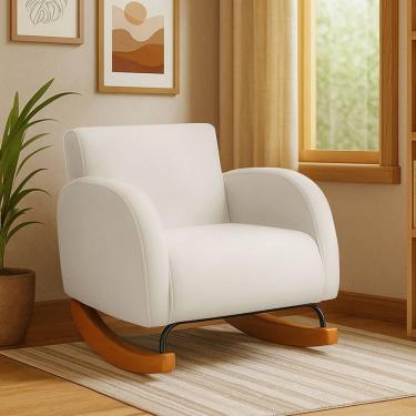 Imagem de Poltrona Com Base Balanço Em Tecido Veludo Cindy – Lucadi Bege