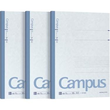 Imagem de KOKUYO Caderno de composição campus, cadernos forrados com 30 folhas de papel pautado de 6 mm, pacote com 3 cadernos A4 para escola e trabalho, material escolar para diário, importação do Japão