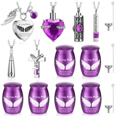 Imagem de Ecation Conjunto de 12 colares de joias de cremação de urna pequena para cinzas, urnas de lembrança de aço inoxidável, medalhão, mini suportes de cinzas à prova d'água para humanos, adultos, mulheres