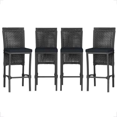 Imagem de 4 Banqueta Em Alumínio Roma Preta Corda Náutica Tecido 12 Preta