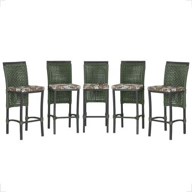 Imagem de 5 Banqueta Em Alumínio Roma Preta Corda Náutica Tecido 6 Verde