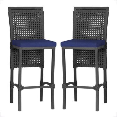 Imagem de 2 Banqueta Em Alumínio Roma Preta Corda Náutica Tecido 10 Preta