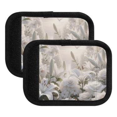 Imagem de TSENQUE Capa protetora de alça de bagagem floral branca com alça antiderrapante, marcadores de bagagem para viagem no aeroporto, mala de viagem, mala, carrinho, pacote com 4