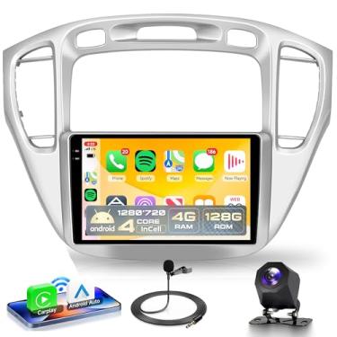 Imagem de Rádio de carro 4 núcleos 4G + 128G Android 15 para Toyota Highlander 2000-2007, Rimoody Car Stereo Wireless Carplay Andorid auto 22.6 cm tela INCELL GPS WiFi Bluetooth 5.0 FM/RDS EQ SWC câmera de