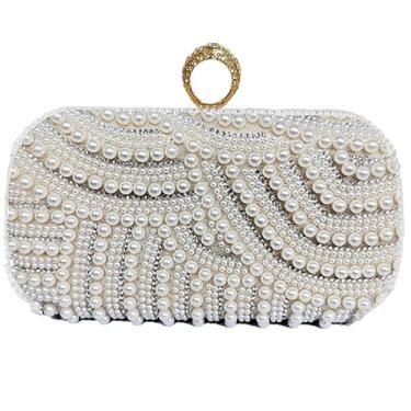 Imagem de Auuvynx Bolsa clutch feminina de pérola para festa, bolsa de mão para noite - elegante bolsa transversal para festas e eventos formais (bege)
