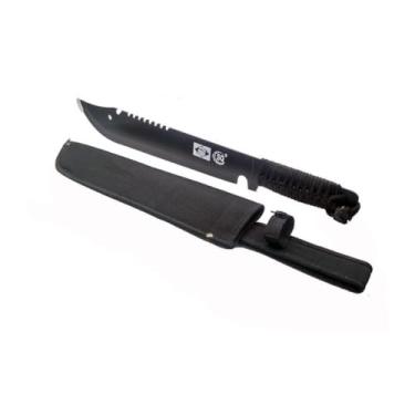 Imagem de Facão Militar Tático Full Tang, Aço, Preto, 50cm Comprimento Total, Lâmina 36cm, Camping Pesca Corta Mato, com Bainha