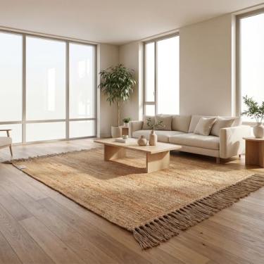 Imagem de FURNISHFUL FINESSE Tapete trançado de juta tecida à mão, tapete de área de entrada boho natural, reversível para cozinha, sala de estar, casa de fazenda, interior e exterior, tapete decorativo - (3 x