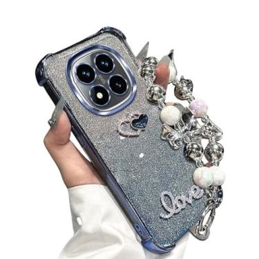 Imagem de Capa de silicone com suporte e pulseira de glitter à prova de choque para Xiaomi Redmi Note 14 Pro Plus 14C 4G 5G, azul, para Note 14 Pro 4G